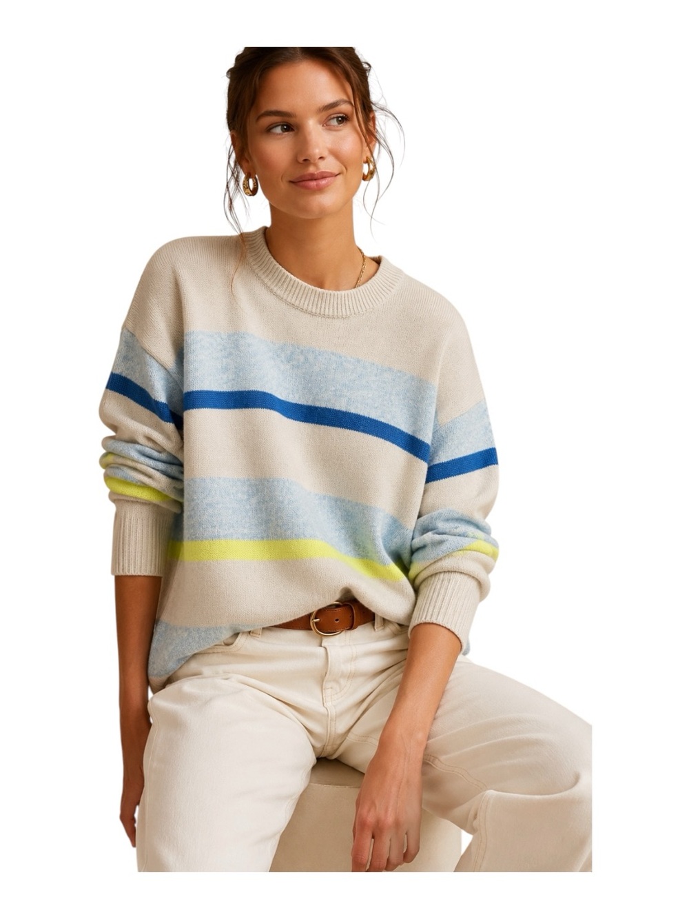 Elizabeth and James Striped Crewneck Sweater Size Large Preppy Coastal Old Money